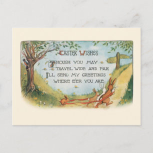 Carte Postale Bunnies vintages aller au marché avec les souhaits
