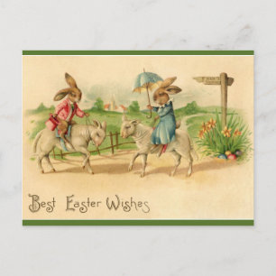 Carte Postale Bunnies vintages de Pâques Agneaux à cheval