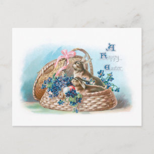 Carte Postale Bunnies vintages de Pâques et Forget-Me-Nots