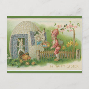 Carte Postale Bunnies vintages de Pâques Sable de poulet Gnome P