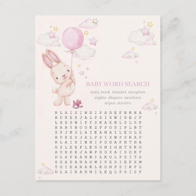 Carte Postale Bunny Baby shower fille jeu (Devant)