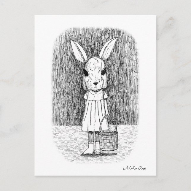 Carte Postale Bunny de Pâques déplaisant Monochrome Horreur Goth (Devant)