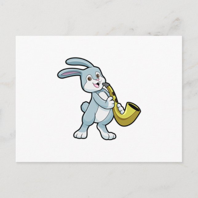 Carte Postale Bunny en musique avec saxophone (Devant)