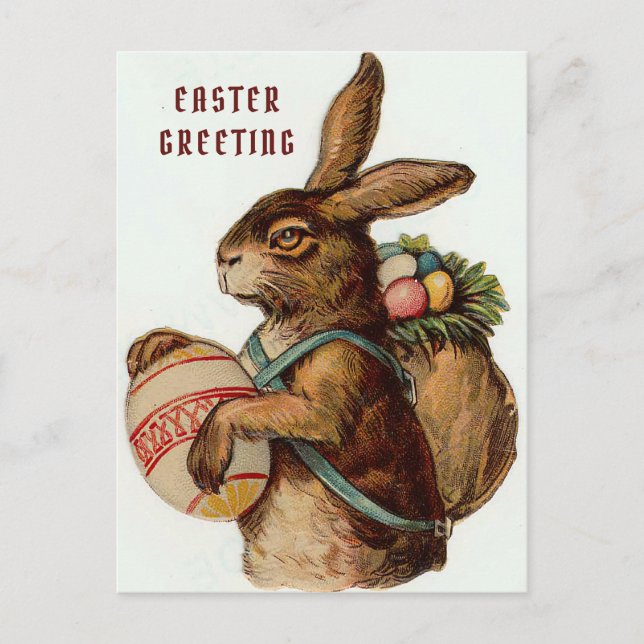 Carte Postale Bunny vintage de Pâques avec oeufs (Devant)