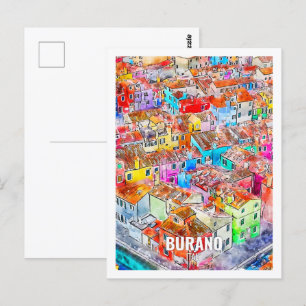 Carte Postale Burano Italie célèbre Travel Place aquarelle