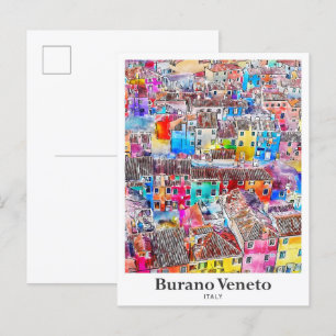 Carte Postale Burano Veneto Italie Voyage Aquarelle main tirée