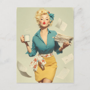 Carte Postale Bureau Chic Rétro Pin-Up