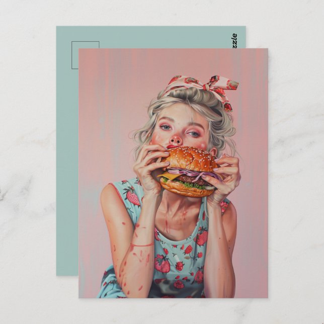Carte Postale Burger Girl (Devant / Derrière)