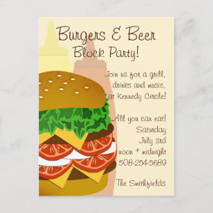 Carte Postale Burgers et bière, Invitation de la Fête Bloque 2