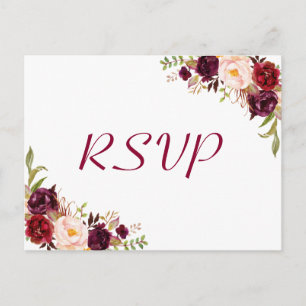 Carte Postale Burgundy Blush Floral Wedding Réponse RSVP