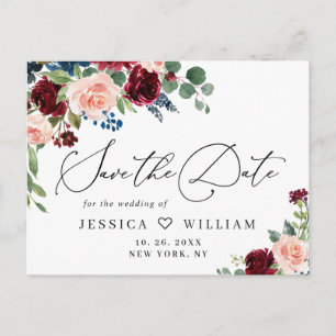 Carte Postale Burgundy Blush Marine Rose Mariage Enregistrer la