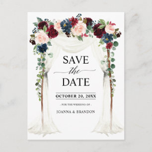 Carte Postale Burgundy Blush Navy Floral Canopy Enregistrer la d