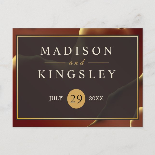 Carte Postale 🤵 Burgundy Gold Elegant Inky Mariage Abstrait (Devant)