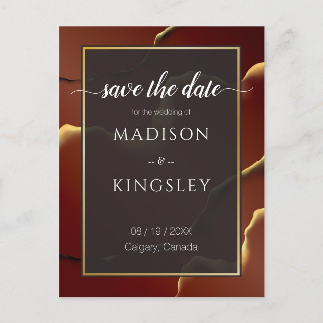 Carte Postale 🤵 Burgundy Gold Elegant Inky Mariage Abstrait (Devant)