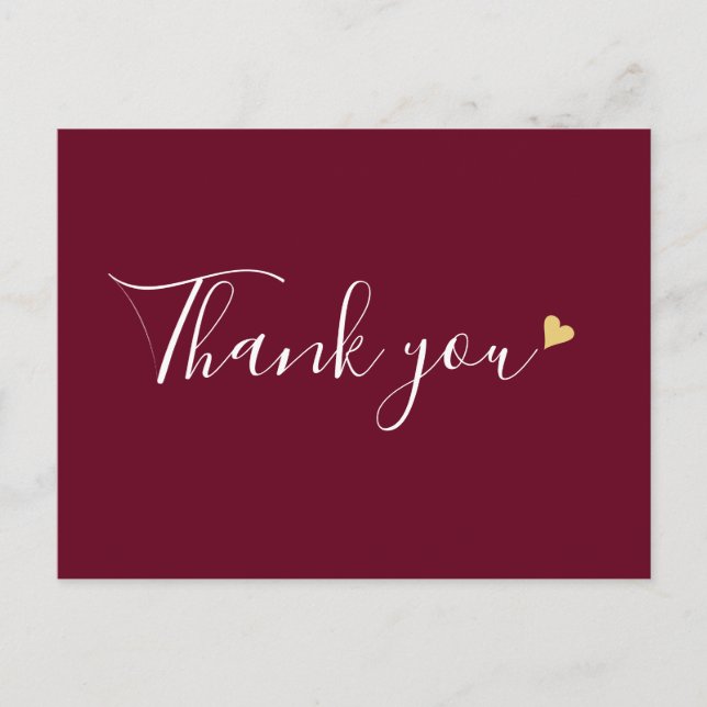 Carte Postale Burgundy Gold Heart Script Business Merci (Devant)