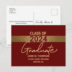 Carte Postale Burgundy Gold Remise des diplômes de la promotion 