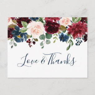 Carte Postale Burgundy Navy Blue Blush Floral Merci