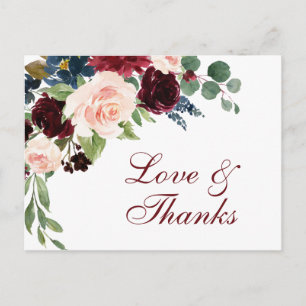 Carte Postale Burgundy Navy Blue Blush Floral Merci