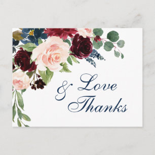 Carte Postale Burgundy Navy Blue Blush Floral Merci
