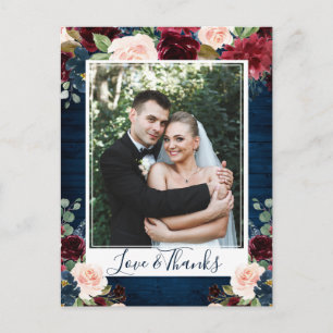 Carte Postale Burgundy Navy Blue Blush Mariage Photo Merci