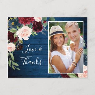 Carte Postale Burgundy Navy Blue Blush Mariage Photo Merci