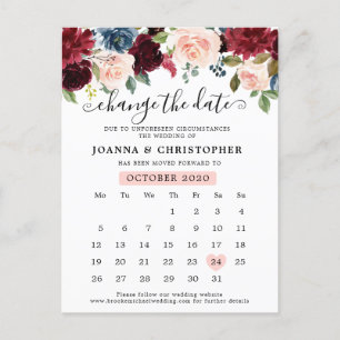 Carte Postale Burgundy Navy Blush Floral Modifier la date