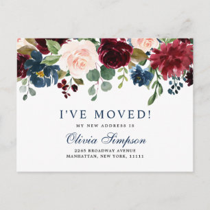 Carte Postale Burgundy Navy Blush Floral Moving Faire-part
