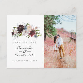 Carte Postale Burgundy Navy et Blush rose Wedding Enregistrer la