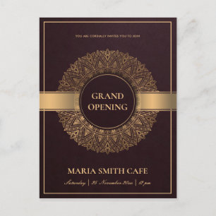 CARTE POSTALE BURGUNDY OR ORNATE MANDALA GRAND OUVERTURE INVITAT