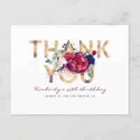 Burgundy Red Peony Marine Blue Anniversaire Merci