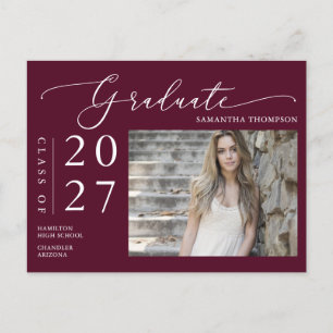 Carte Postale Burgundy Script School Graduate Faire-part Photo