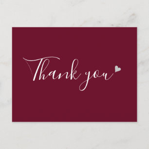 Carte Postale Burgundy Silver Heart Script Merci d'affaires