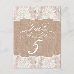 Carte Postale Burlap & Lace Imprimer Mariage Numéro de tableau C