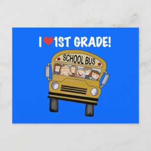 Carte Postale Bus scolaire I Love 1st Grade Tshirts et cadeaux