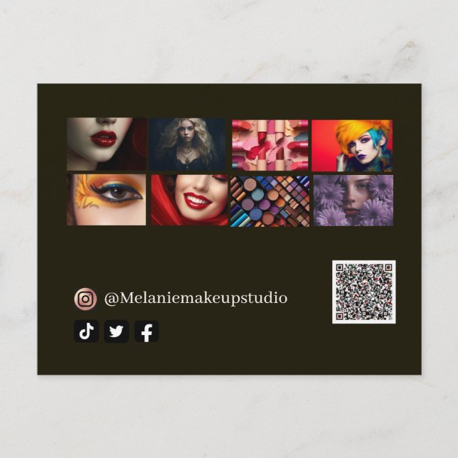 Carte Postale Business modern Maquillage studio &QR code (Devant)