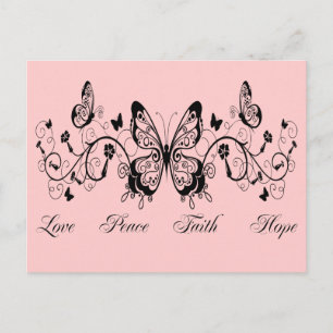 CARTE POSTALE BUTTERFLIERS & FLEURS AIMENT LA PAIX FOI ESPOIR