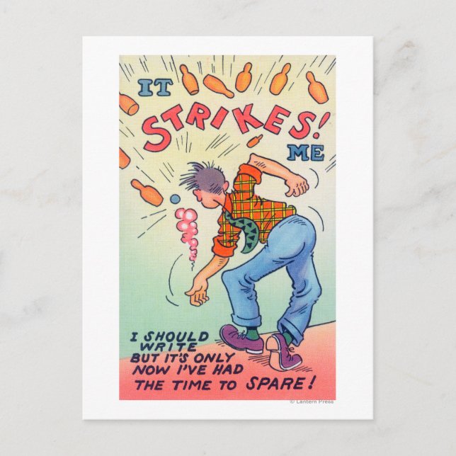 Carte Postale Ça Me Frappe, Cartoon Man Bowling (Devant)