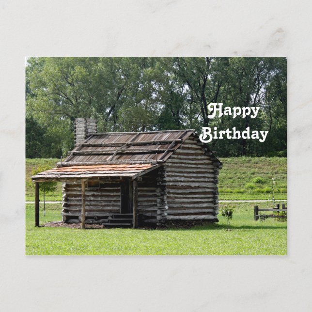 Carte Postale Cabane en rondins rustique Photo Anniversaire (Devant)