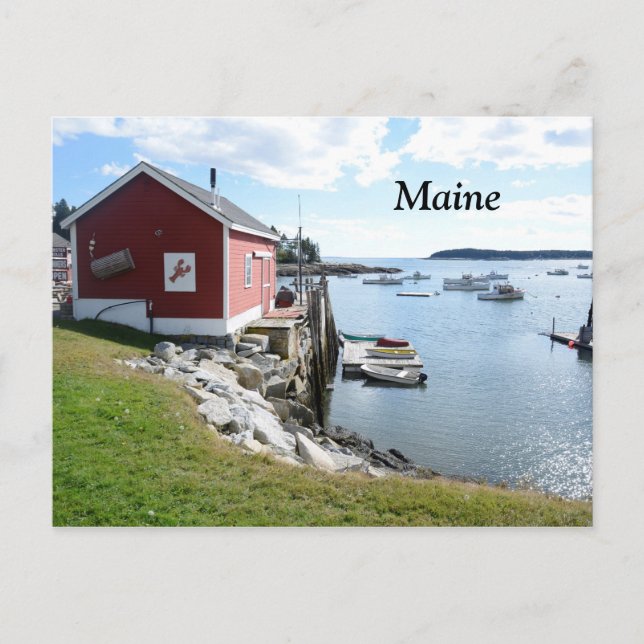 Carte Postale cabane et bateaux de homard au Maine (Devant)