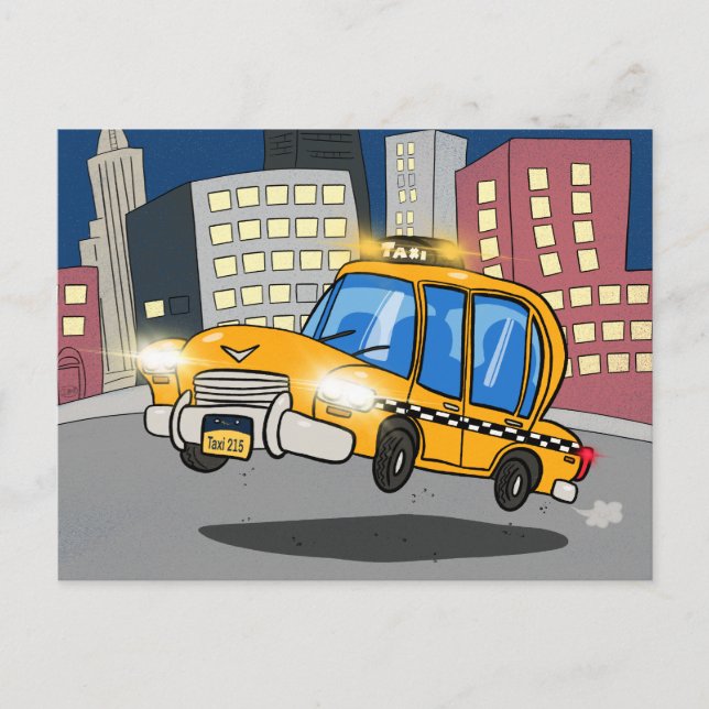 Carte Postale Cabine de taxi caricaturale (Devant)