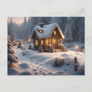 Carte Postale Cabine d'hiver douillet dans la forêt