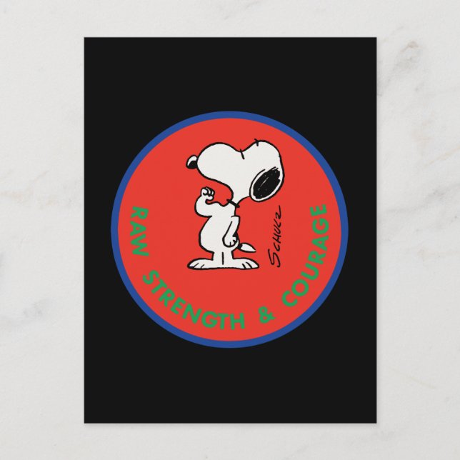 Carte Postale cacahuètes | Snoopy Raw Force & Courage Badge (Devant)