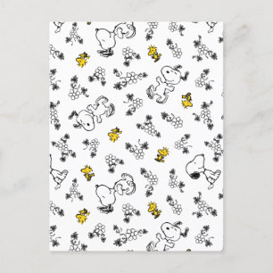 Carte Postale cacahuètes Snoopy & Woodstock B&W Flower Motif