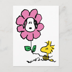 Carte Postale cacahuètes   Snoopy & Woodstock Flower