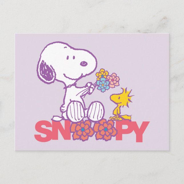 Carte Postale cacahuètes | Snoopy & Woodstock Flowers (Devant)