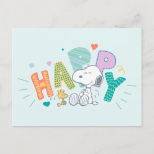 Carte Postale cacahuètes   Snoopy & Woodstock Happy