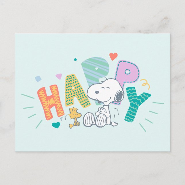 Carte Postale cacahuètes | Snoopy & Woodstock Happy (Devant)
