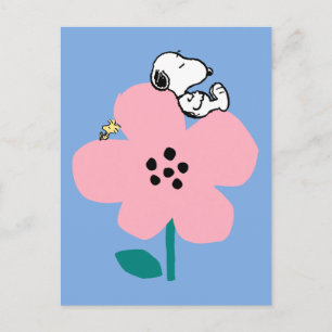 Carte Postale cacahuètes Snoopy & Woodstock Nap sur Fleur rose