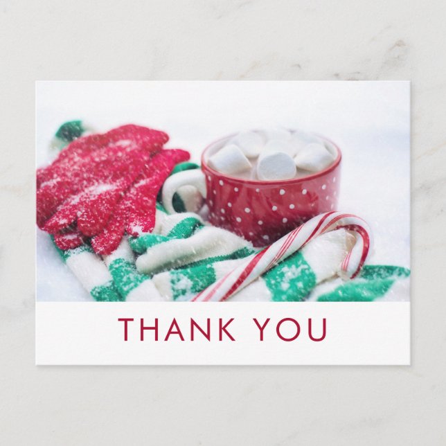Carte Postale Cacao chaud et canne de bonbon | Merci Noël (Devant)
