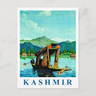Carte Postale Cachemire, bateau traditionnel sur le lac, voyage 